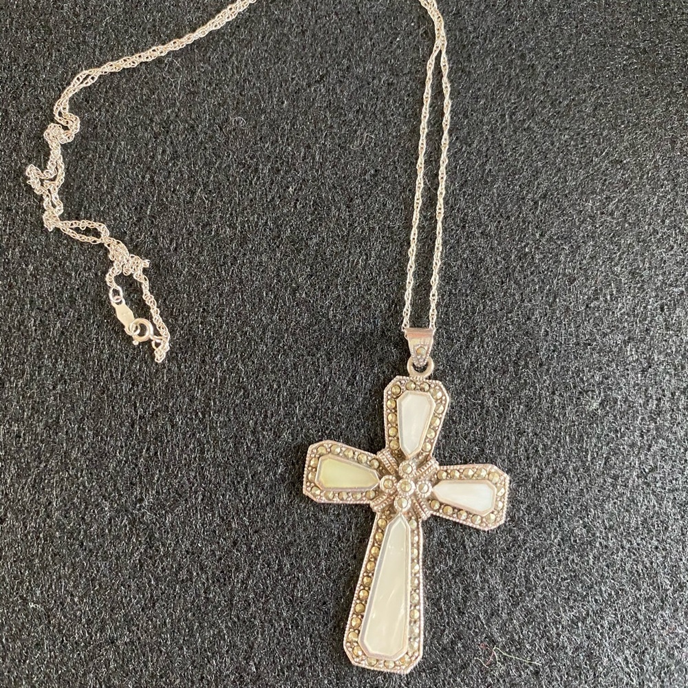 Mother of pearl cross necklace